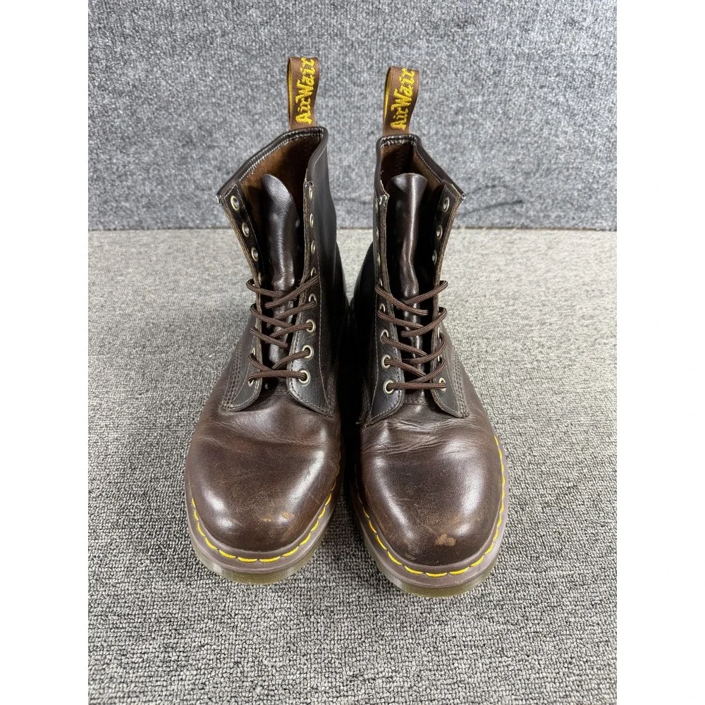Dr Martens Boots Mens Size 10 Brown Leather Lace Up Combat Work Slip Resistant